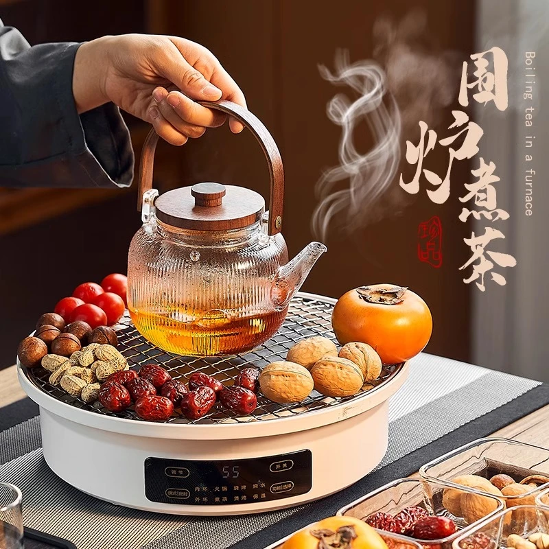 青苹果玻璃蒸煮泡茶壶耐高温烧水壶提梁围炉煮茶器电陶炉茶具套装