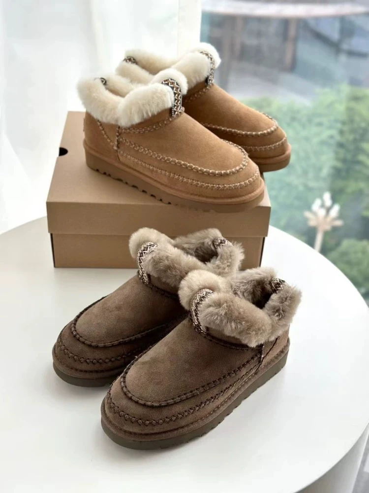 【高货】ug同款阿尔派加绒保暖平底雪地靴女皮毛一体磨砂皮厚底短靴