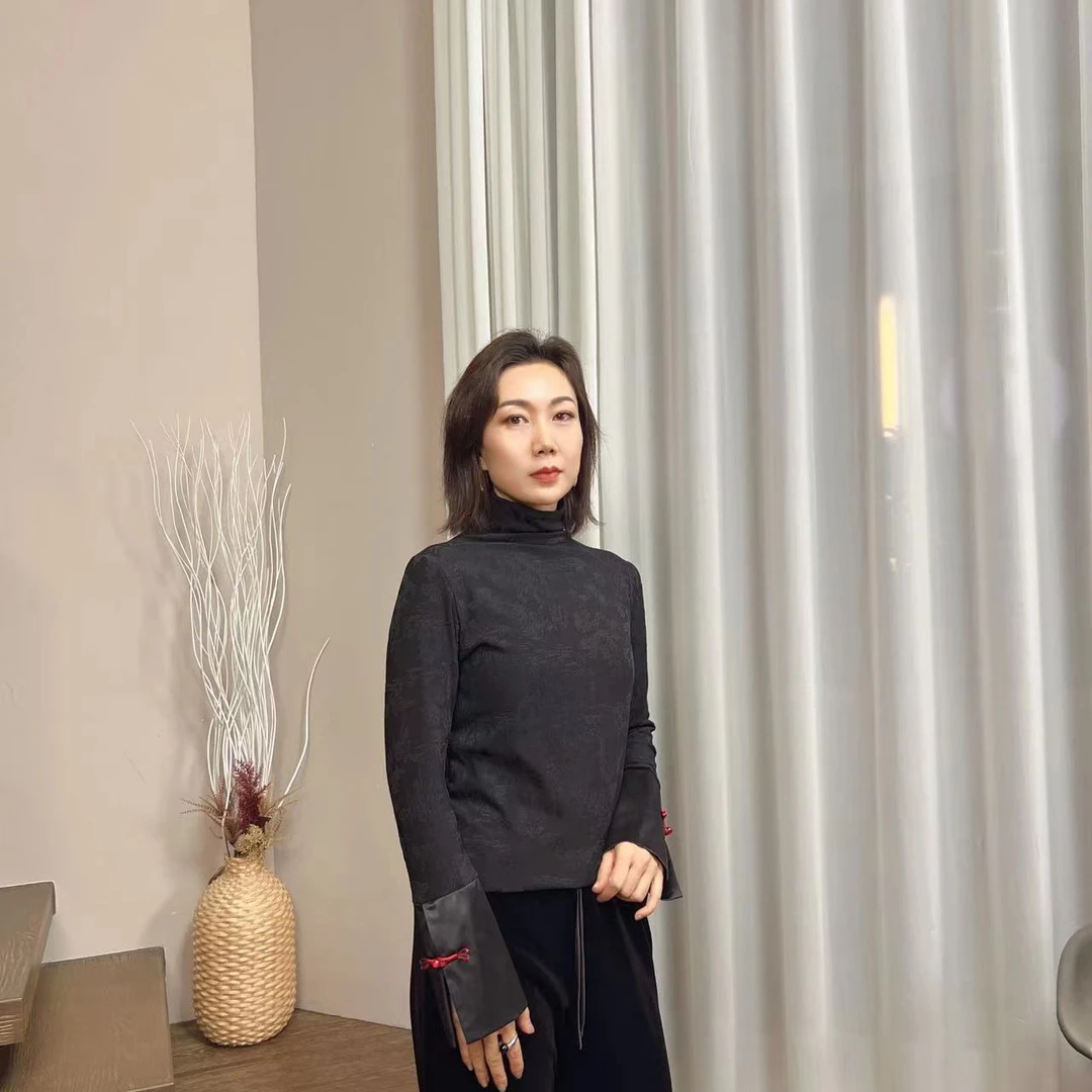 茜茜精选双面女士网红针织时尚休闲百搭黑色保暖加厚加绒高领长袖