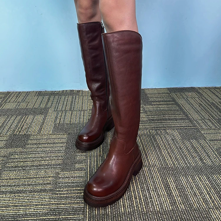 女长筒靴水洗马皮2024年秋冬新款休闲百搭显瘦厚底时装靴骑士靴