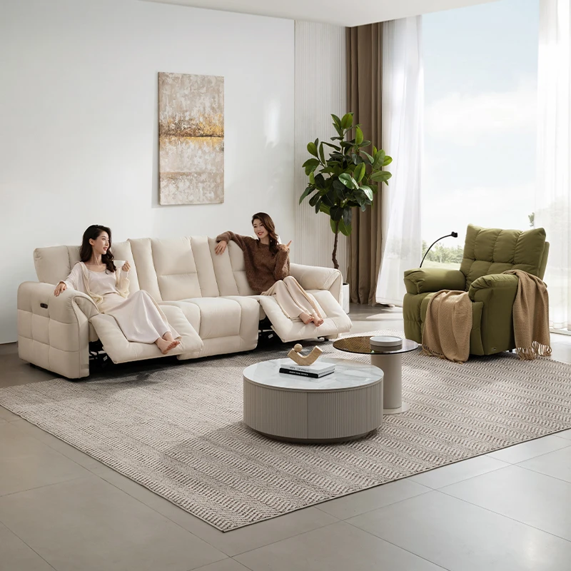 芝华仕头等舱猫抓布奶油风沙发零靠墙简约电动沙发型号30539