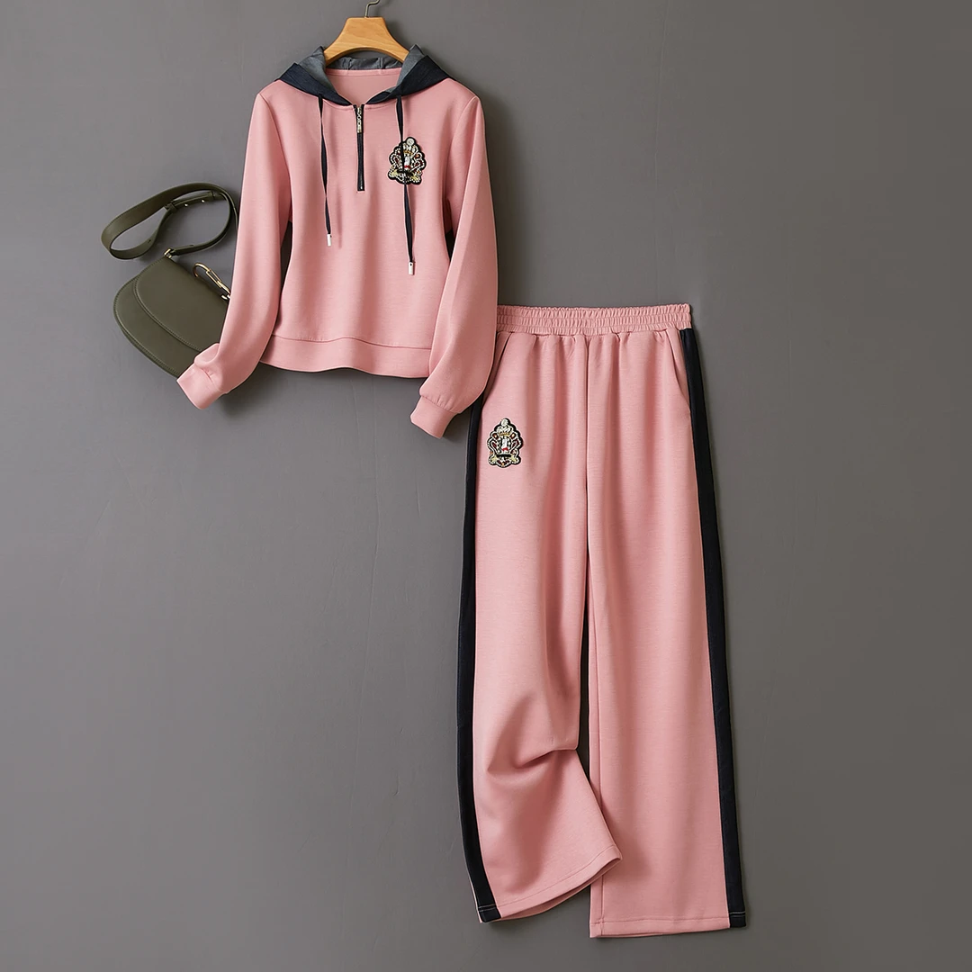 特！线下5&19！软糯舒适~定制空气棉连帽撞色运动卫衣套装女L70761