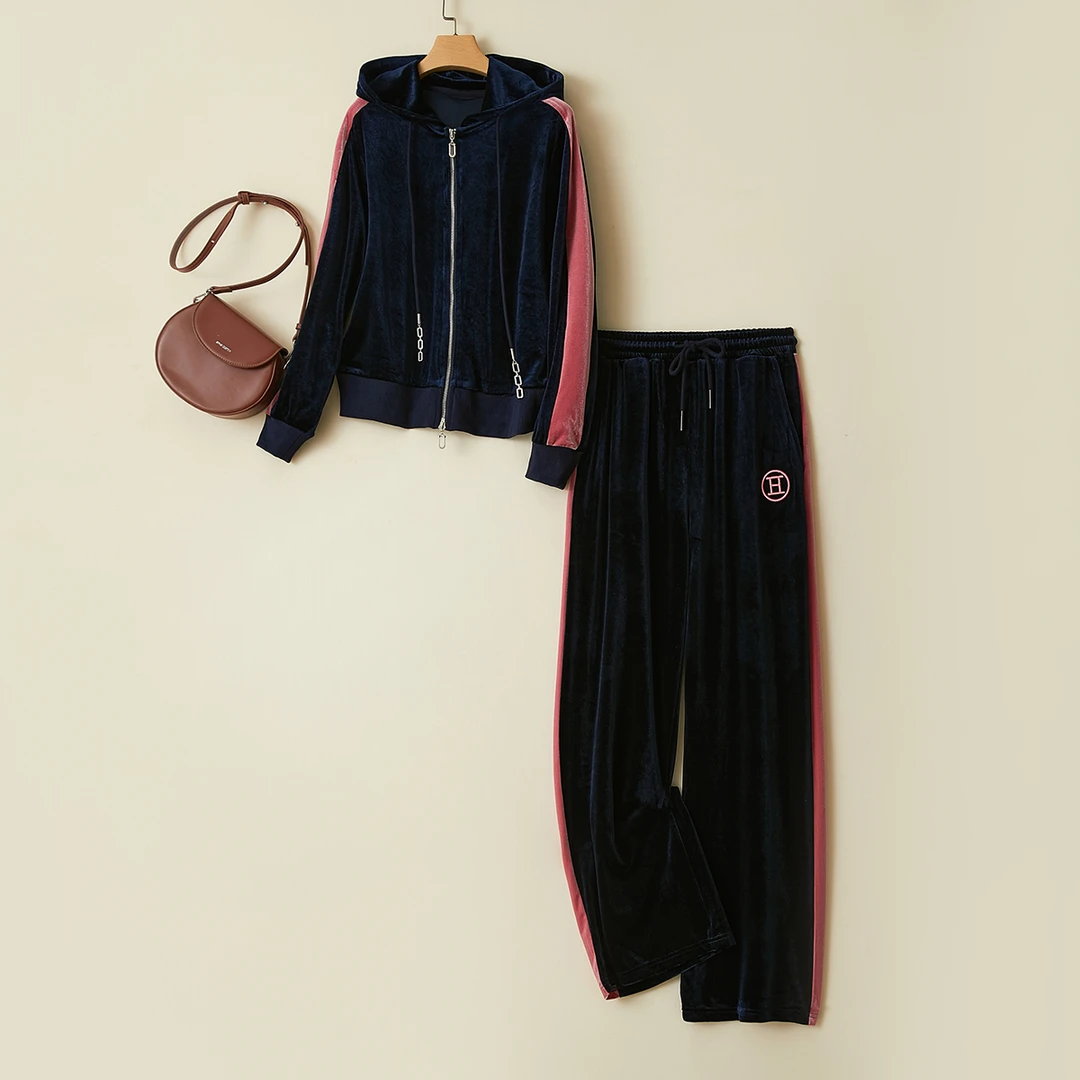 特！线下35&9！定制面料！品质保证~休闲绒感撞色显瘦女式套装L71217