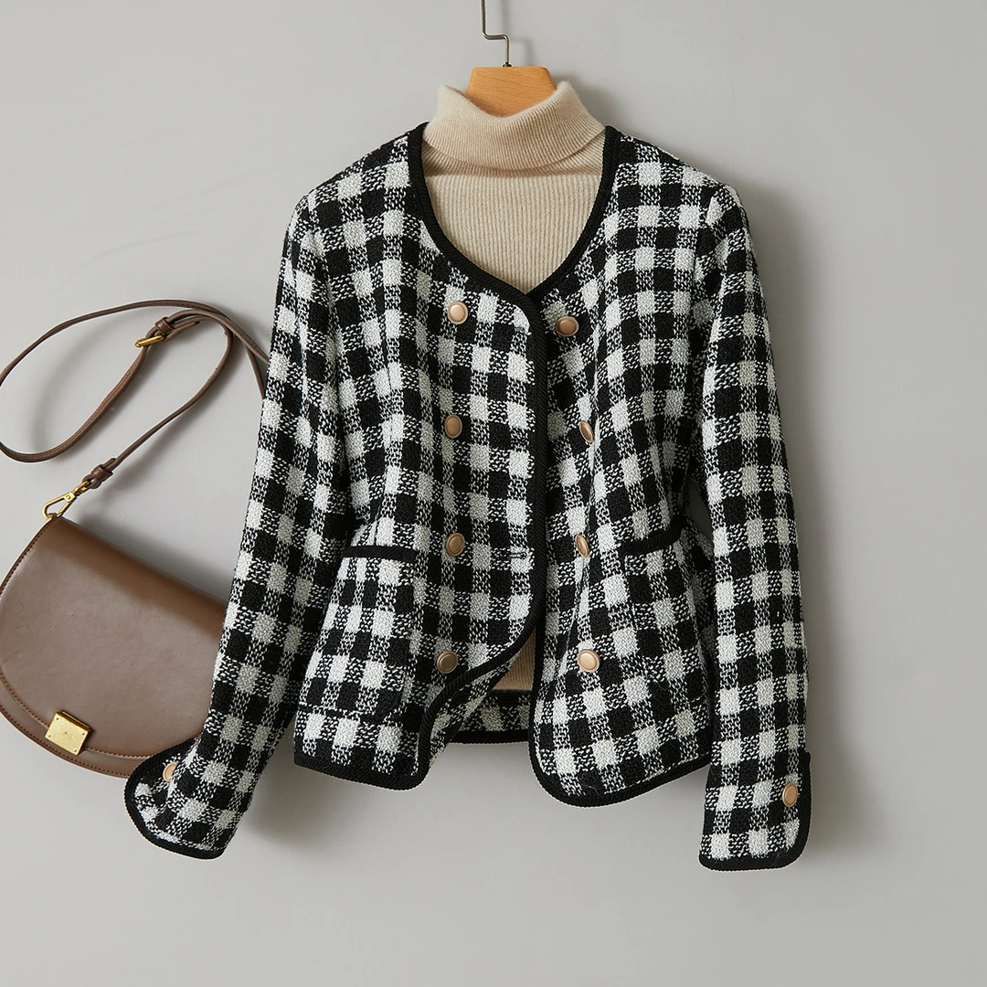特！香风盛宴~门店41&9！棋盘格粗花呢！经典不过时小香风外套L71648