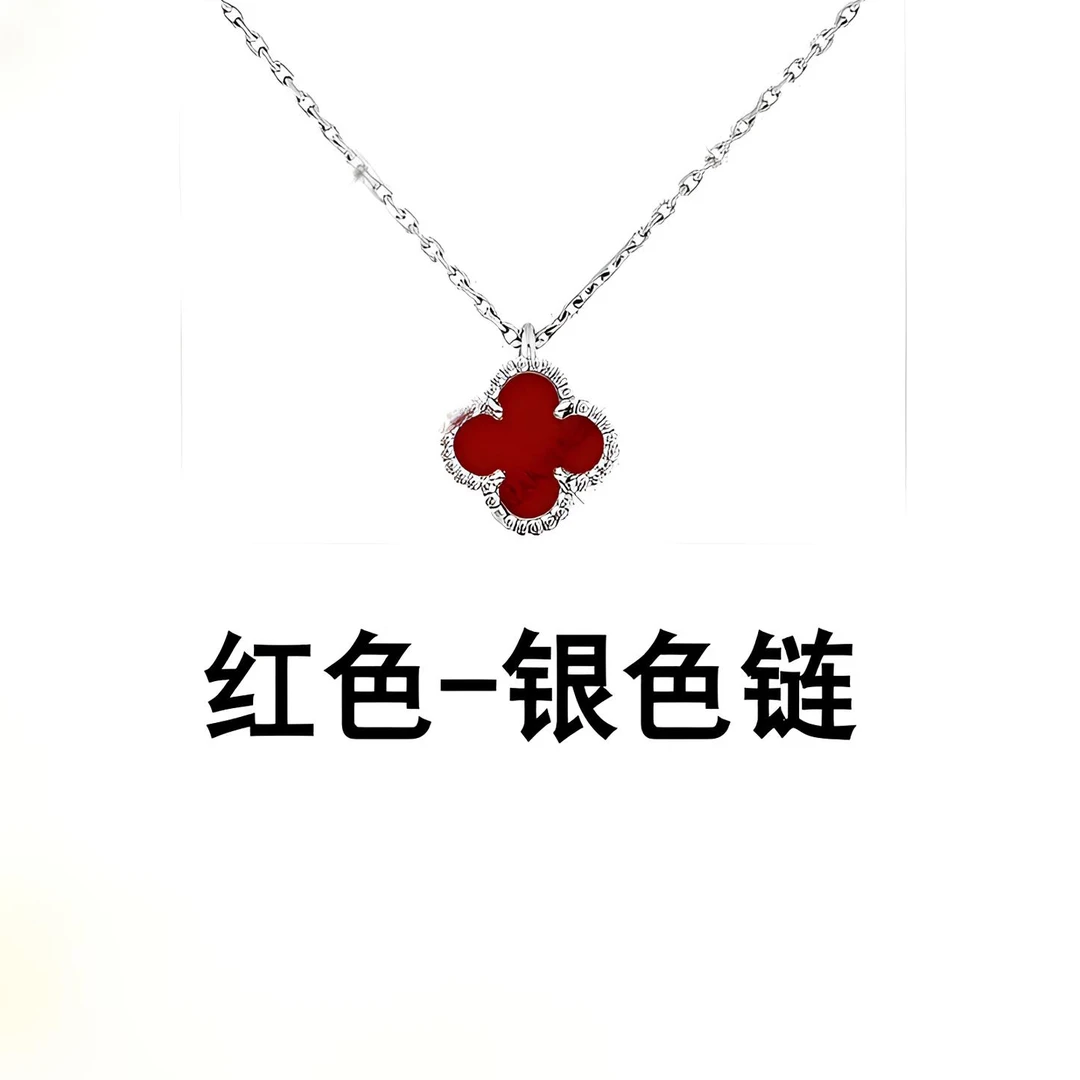 合金项链 【轻简】红色玛玛银色项链四叶幸运草LUCKY百搭系列