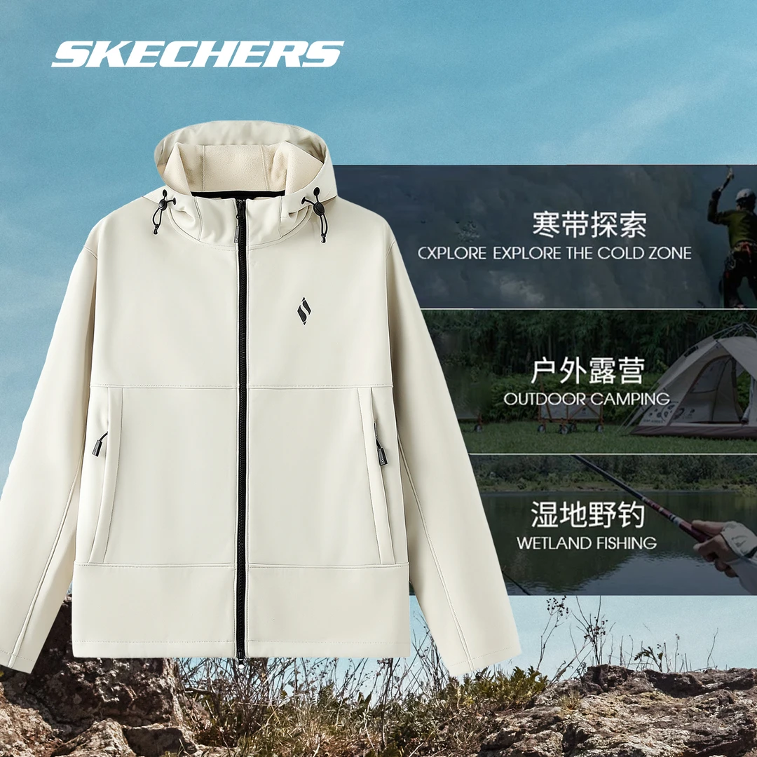 SKECHERS/斯凯奇雅钻冲锋衣软壳户外运动透气防泼水休闲U293男装
