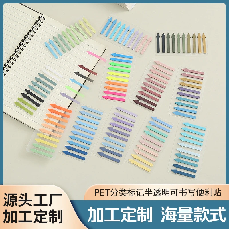 新款PET分类标记便利贴半透明可书写荧光彩色组合n次贴办公索引贴