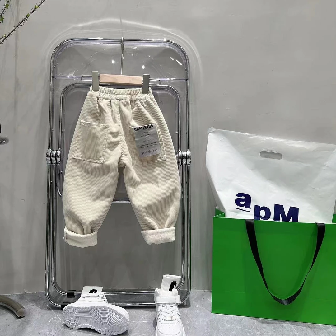 A.P.M定制-新款秋冬加绒韩版潮款男女儿童条绒加绒休闲裤 158298