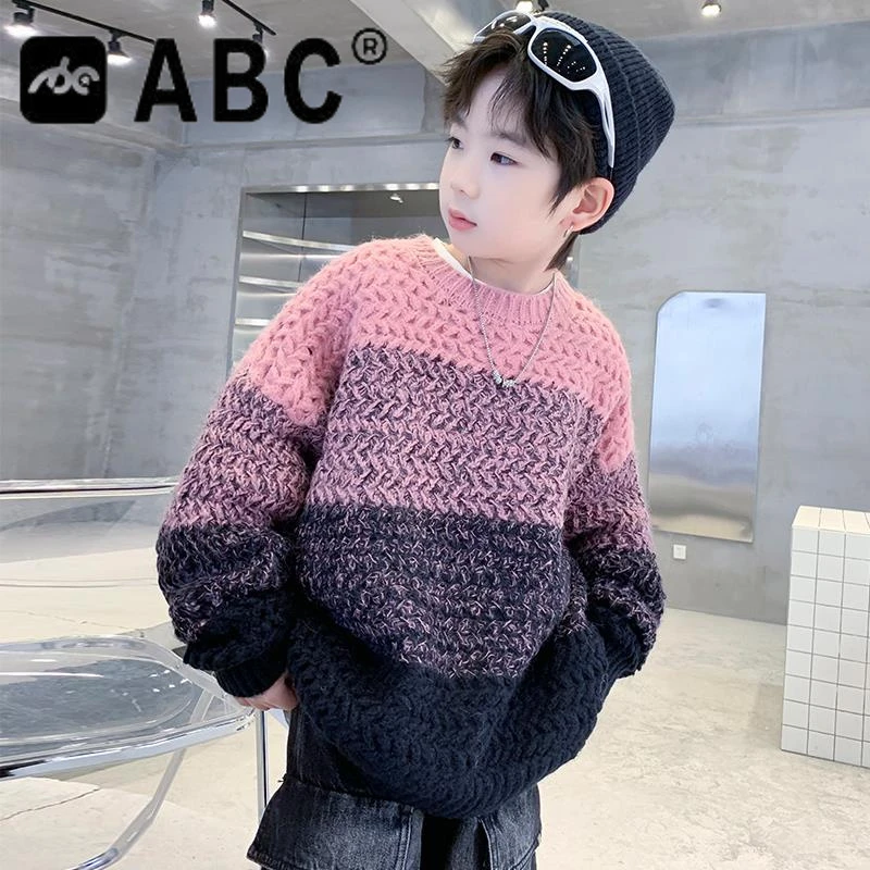 ABC男大童潮牌毛衣秋冬款2024新款冬季儿童加厚男孩痞帅气打底衫