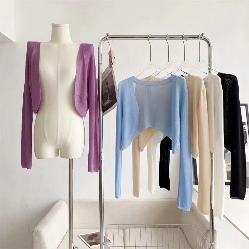 冰感亚麻针织防晒开衫上衣小外套女薄款披肩夏季配吊带裙外搭坎肩