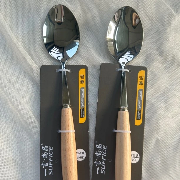 不锈钢304食品级木把餐勺2只装