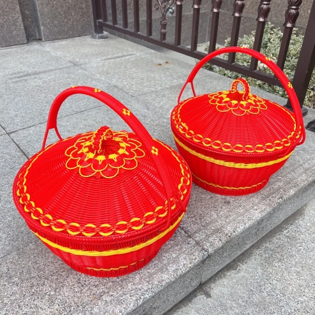 【丹丹】喜篮子花开富贵实用藤编纯手工家用工艺品花篮手工编织婚庆