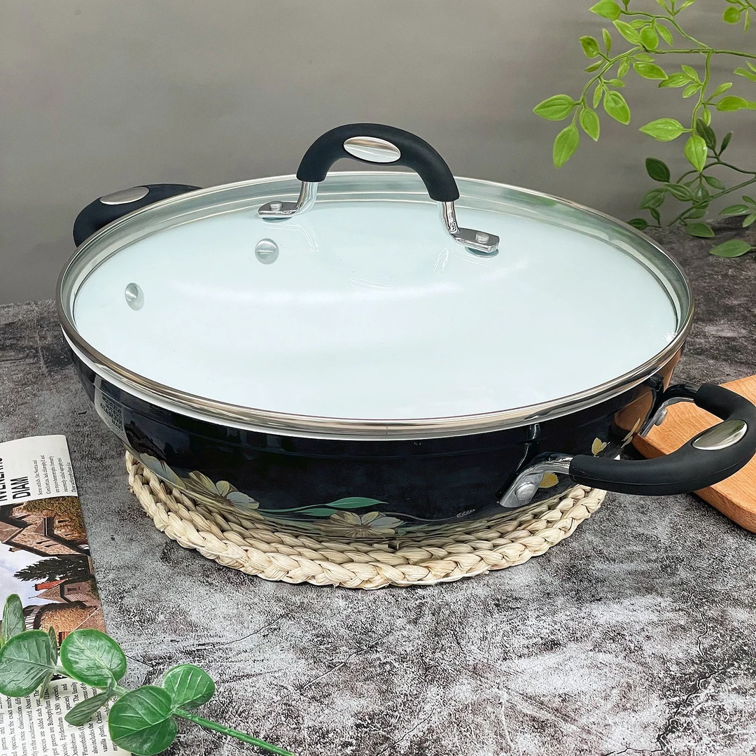 28cm双耳黑珐琅贴花颜值炒锅汤锅多用锅TG