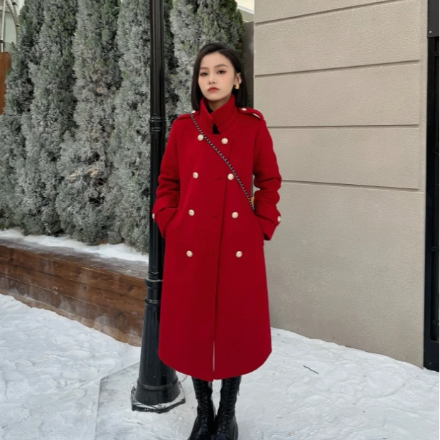 145小个子双面顺毛呢大衣女中长款150矮个子高级赫本风毛呢外套女