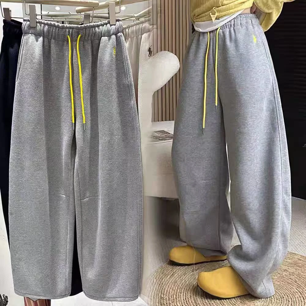 小马刺绣加绒加厚弯刀裤女秋冬新款高腰垂感宽松显瘦百搭阔腿裤