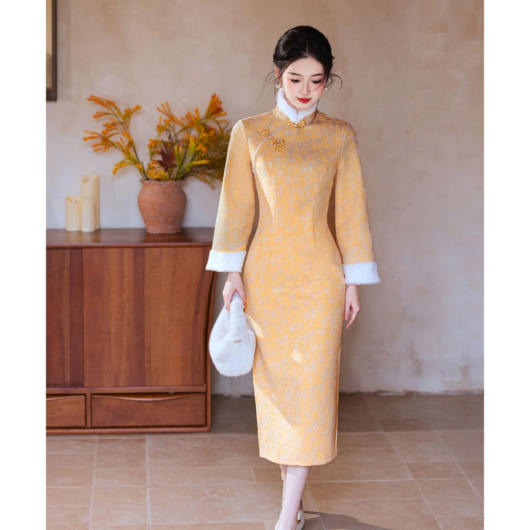 琼华/S-3XL冬季2024新款新中式旗袍加绒高端气质优雅少女显瘦日常