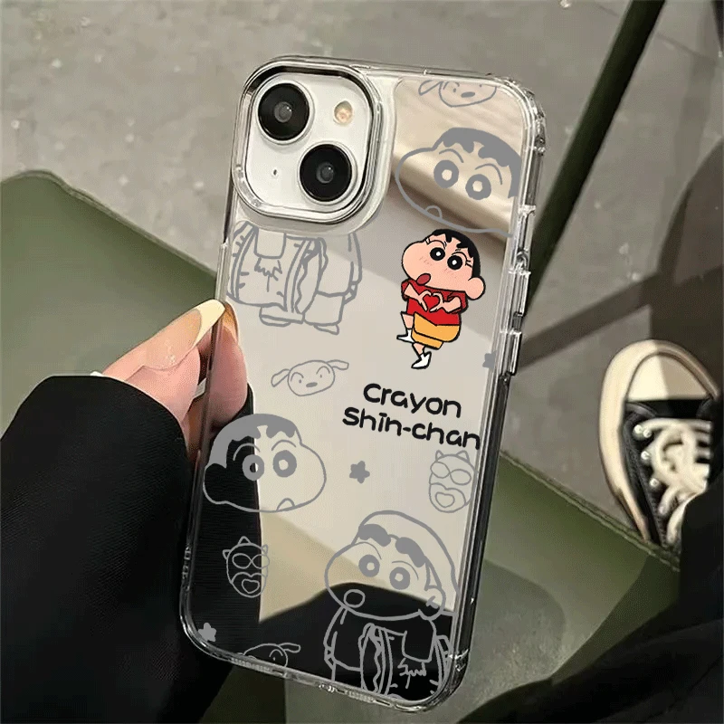 蜡笔小新适用苹果iphone11手机壳爱心15promax镜子14补妆13外壳16