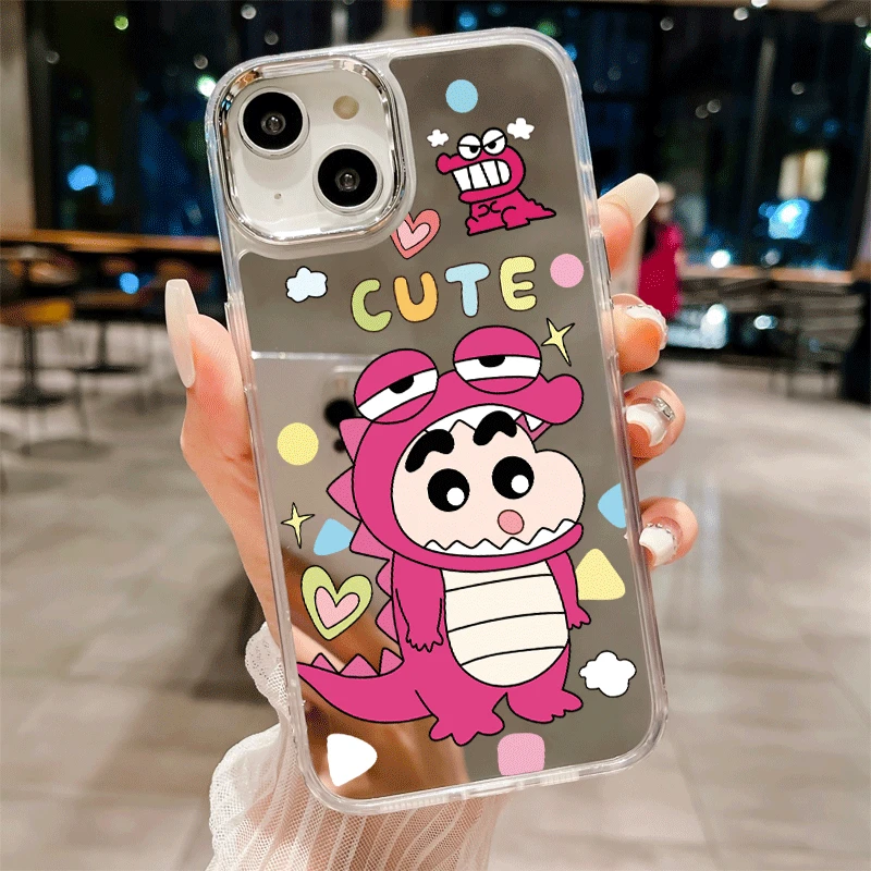 蜡笔小新10款图15适用苹果iphone女带镜子xs网红14镜面13promax防