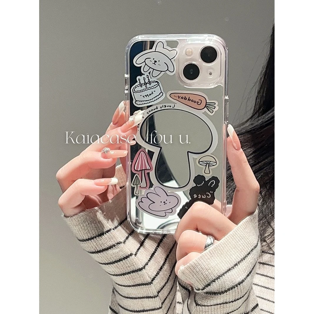 ins可爱小狗兔子iphone14promax适用苹果13手机壳新款12补妆镜11