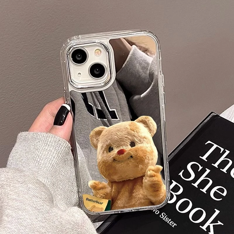黄油熊适用苹果15proma手机壳16苹果13银框12创意11x镜面防摔壳