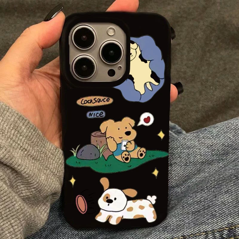 可爱心小狗适用苹果手机壳iphone15黑色14情侣13promax防摔新卡通