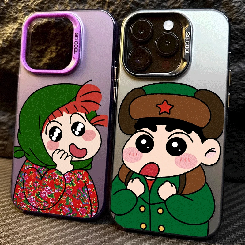 高级感蜡笔小新情侣手机壳15新款14适用苹果12外壳16小众11包邮12