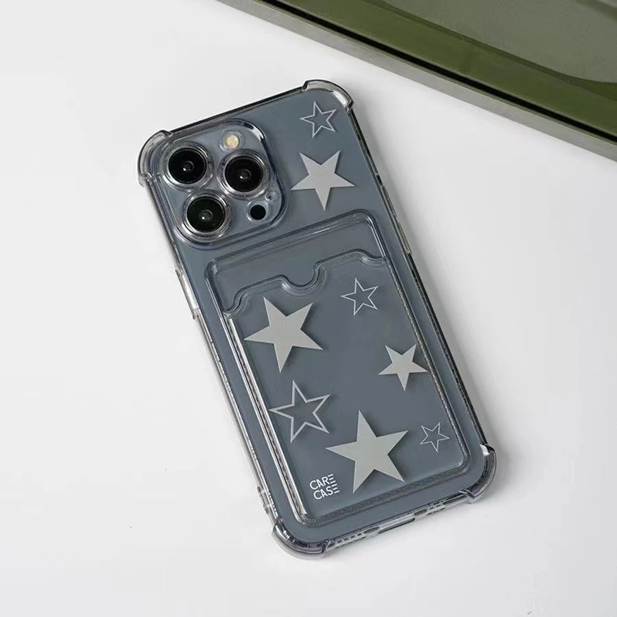 ins风透黑卡套星星适用iPhone15pro手机壳13软壳防摔14promax新款