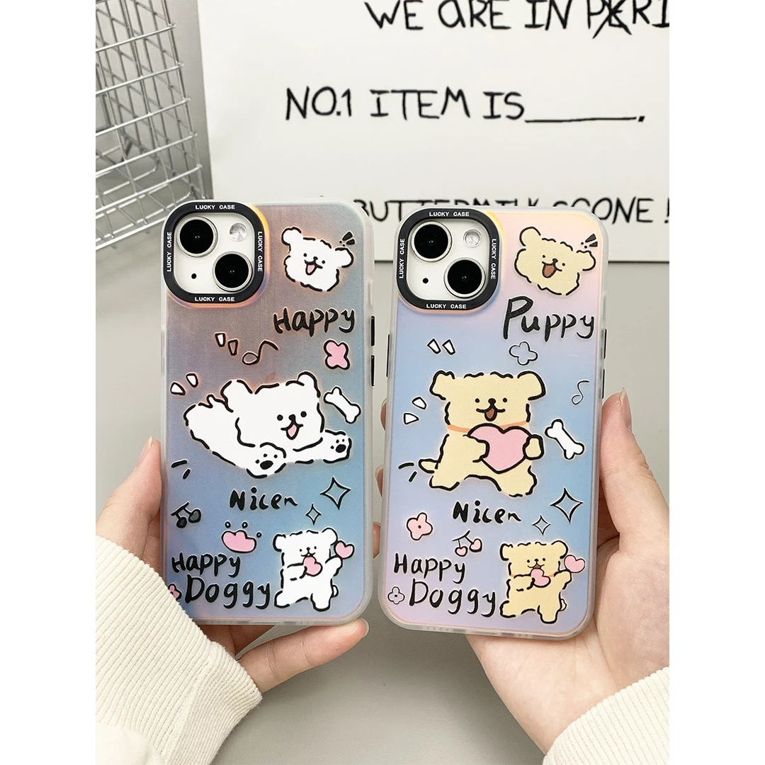 线条小狗渐变适用苹果手机壳iphone15少女14可爱13promax防摔潮镭