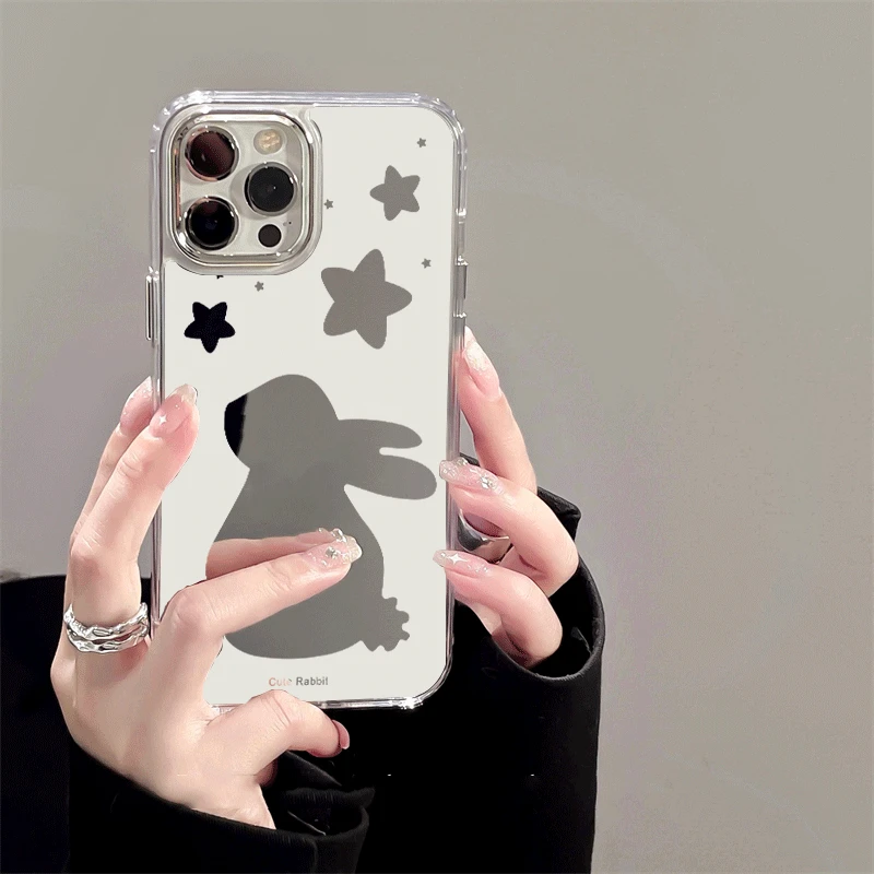星星兔兔镜面适用苹果15plus新款14promax手机壳iPhone可爱xs少女