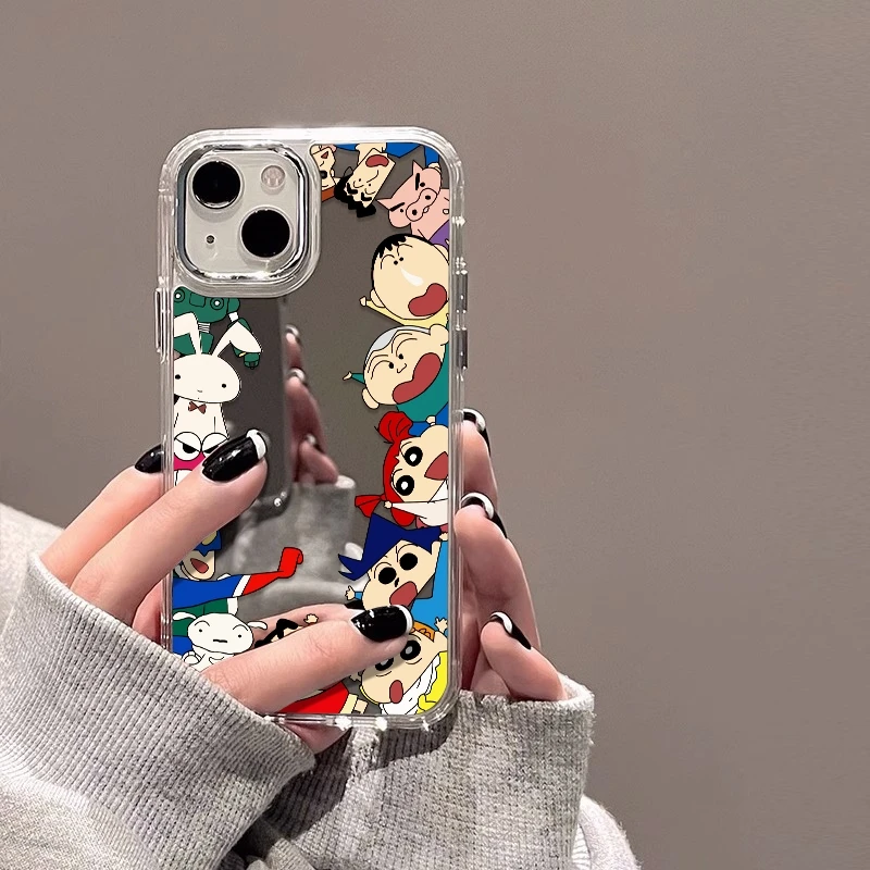蜡笔小新适用苹果iphone11手机壳镜面15promax镜子14补妆13外壳16