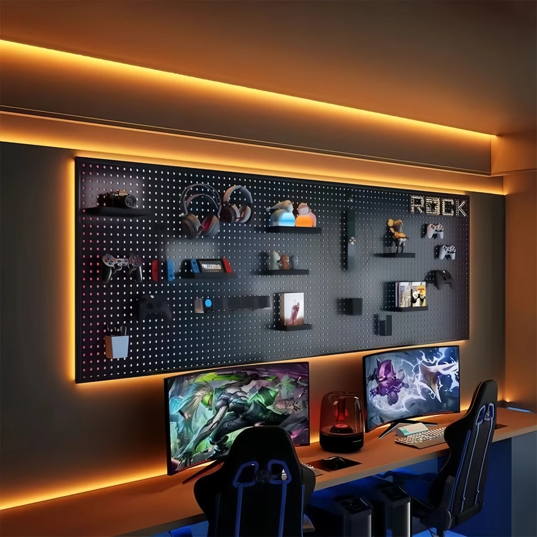 柜夫仁电竞房洞洞板置物架电脑桌墙面改造挂板免打孔装饰收纳展示