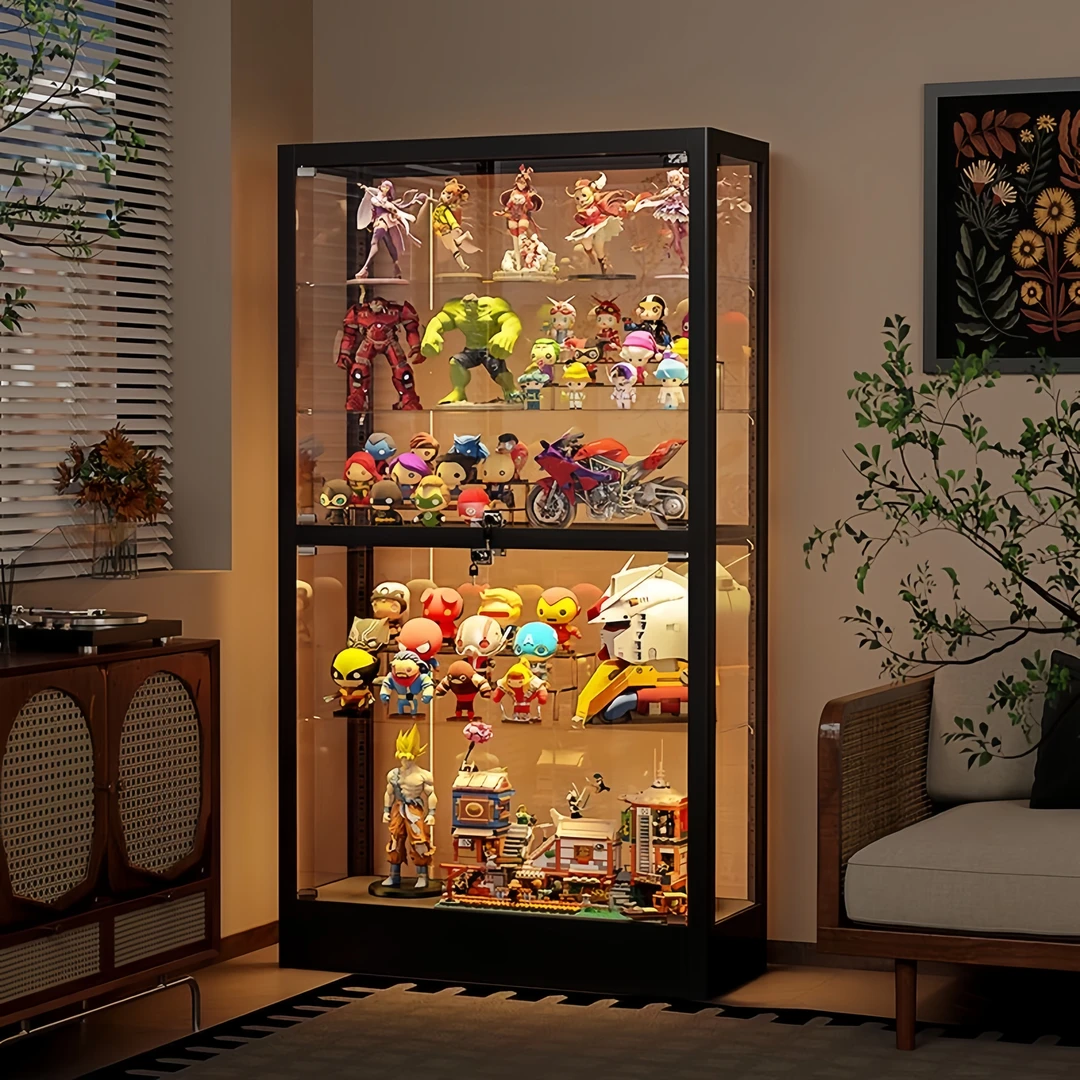 展示柜乐高家用加厚可调手办柜带灯防尘钢化玻璃柜透明品质收纳柜