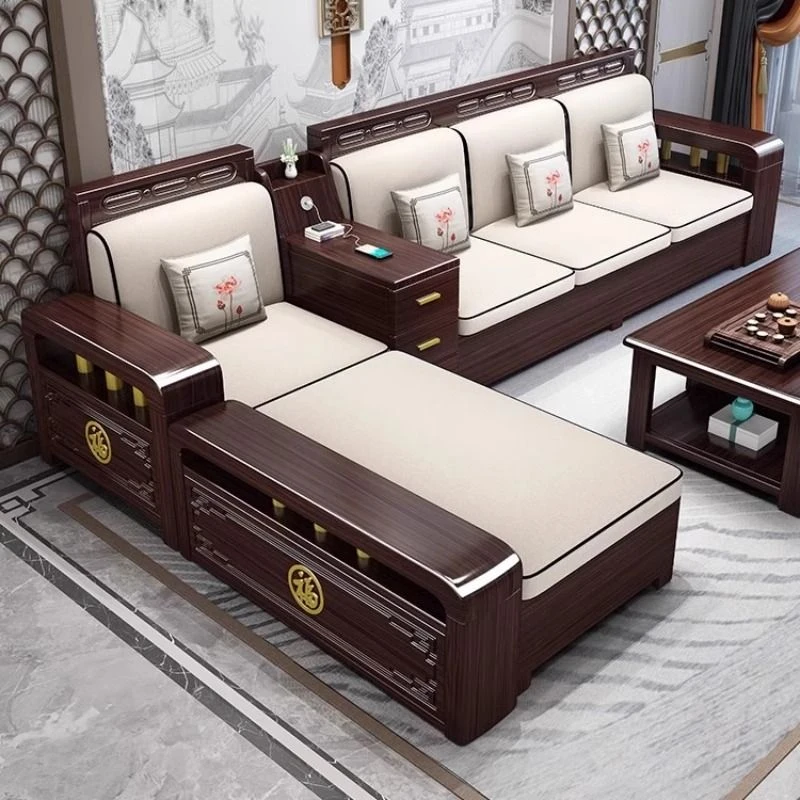 中式实木沙发紫金檀木客厅家具组合家用小户型抽屉冬夏两用储物