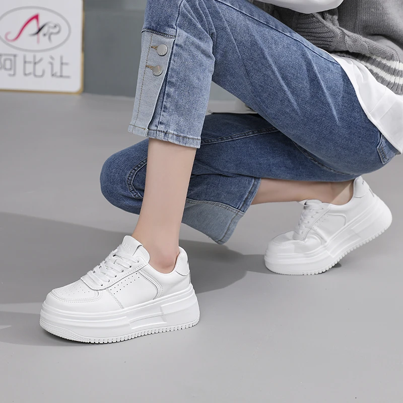 阿比让2025牛皮舒适轻便韩版男女款厚底百搭ins风时尚休闲小白鞋