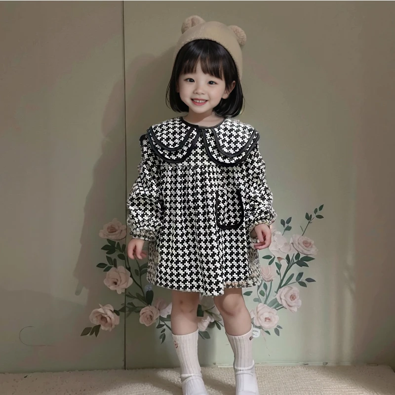 公主裙洋气女童宝宝罩衣时尚韩版儿童护衣女宝饭兜娃娃领秋季碎花