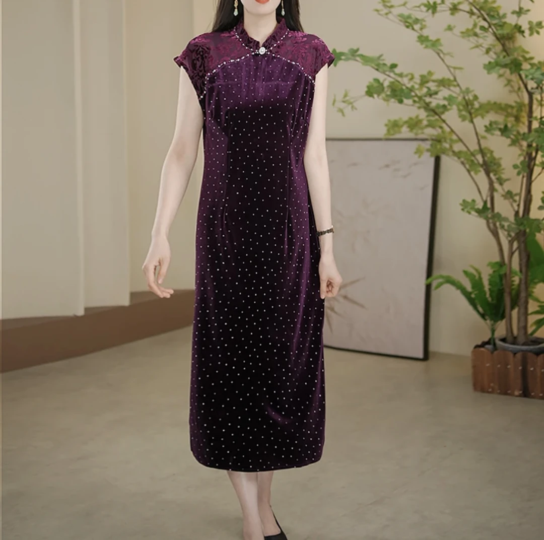 5505 新款高雅复古风气质丝滑刺绣显瘦连衣裙