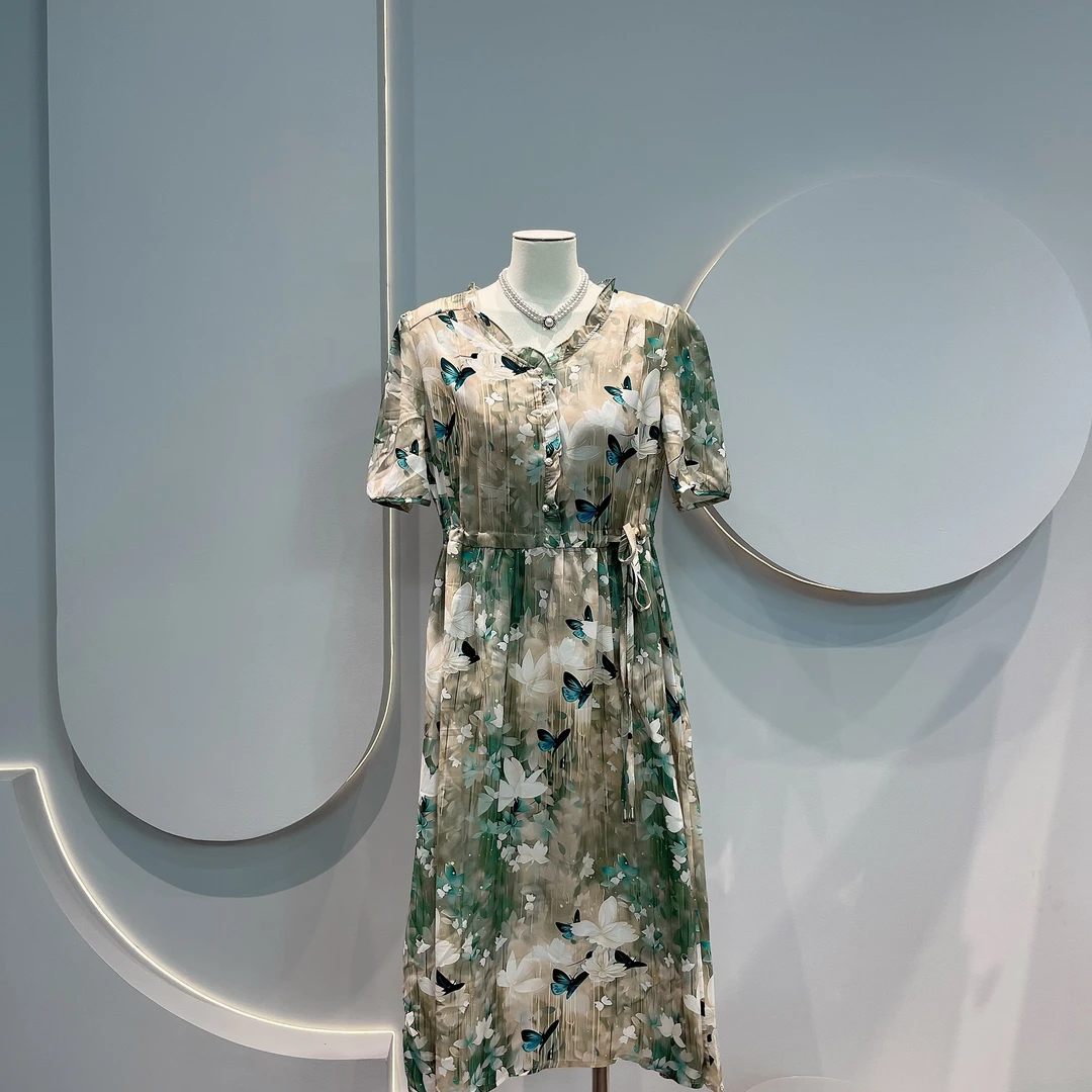 4809 春夏专柜品质木耳边收腰显瘦洋气连衣裙