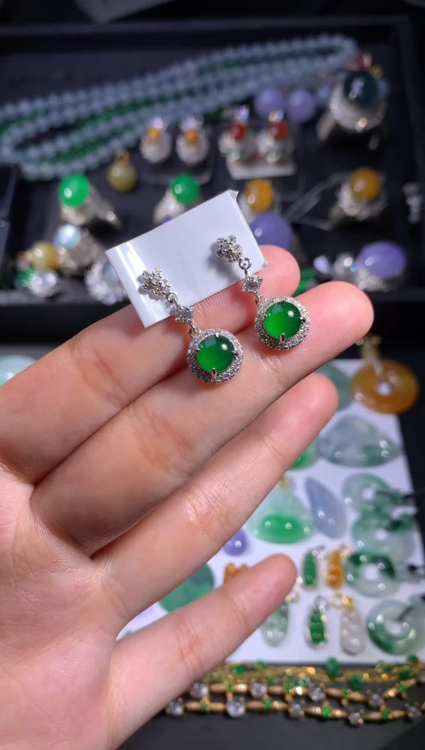 【闪购商品】翡翠耳饰银S925镶嵌耳饰