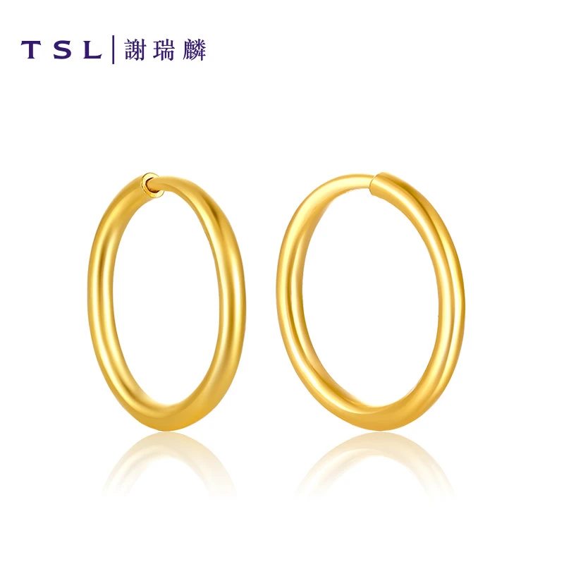 TSL谢瑞麟黄金耳环光面福气转运足金耳饰耳圈YQ939(工费200元)