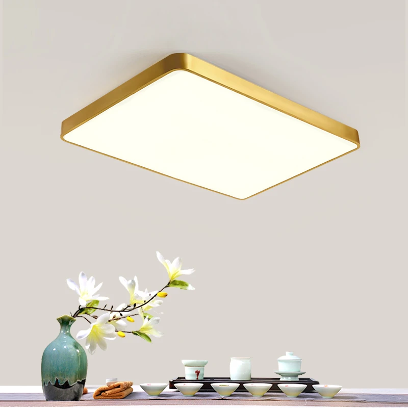 全铜简约吸顶灯卧室百搭吸顶灯超薄圆形方形大气铜灯阳台走廊灯具