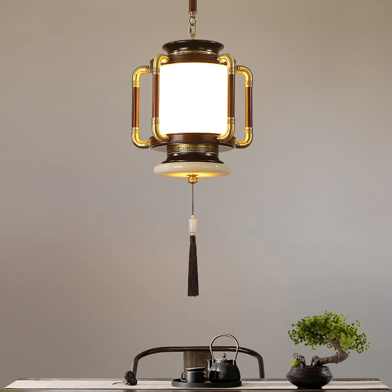 新中式单头吊灯玄关走廊灯复古中国风禅意吧台灯创意古典餐厅吊灯