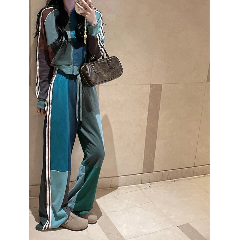 网红炸街欧货休闲运动套装女春秋高级感时尚设计感拼接卫衣两件套