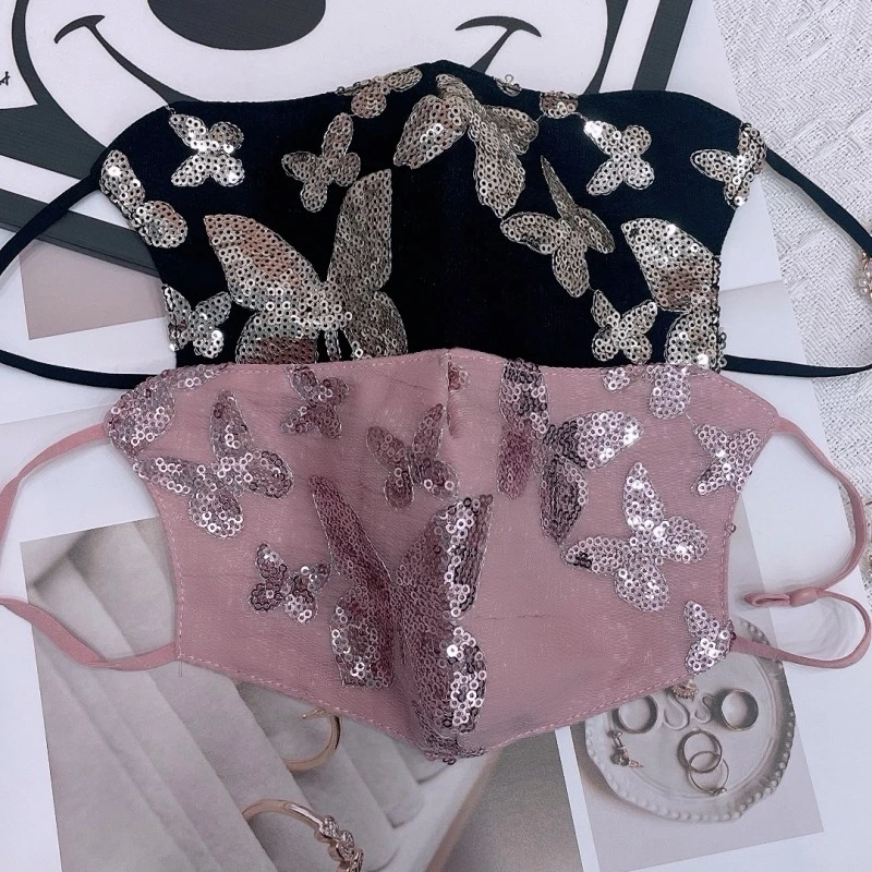 新款女士国风加大加厚防风蝴蝶亮片保暖面罩防寒立体口罩可调节