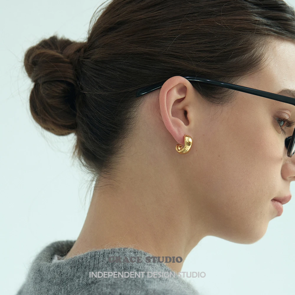 铜合金耳饰 ins时髦不规则金属耳圈简约百搭C型耳环高级港风耳饰