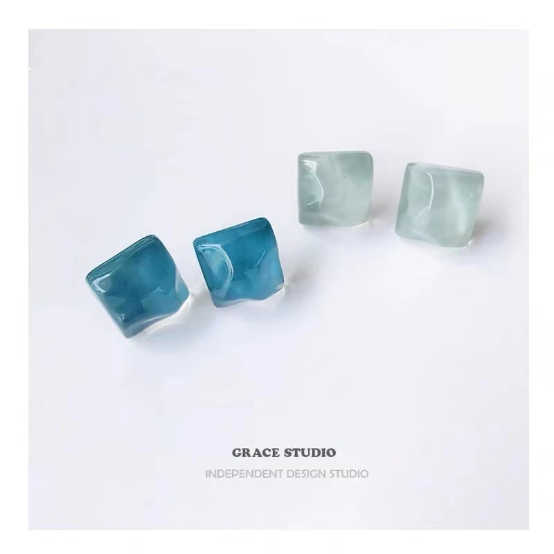 亚克力耳饰 水波纹几何耳钉无耳洞耳夹可爱果冻色醋酸耳环