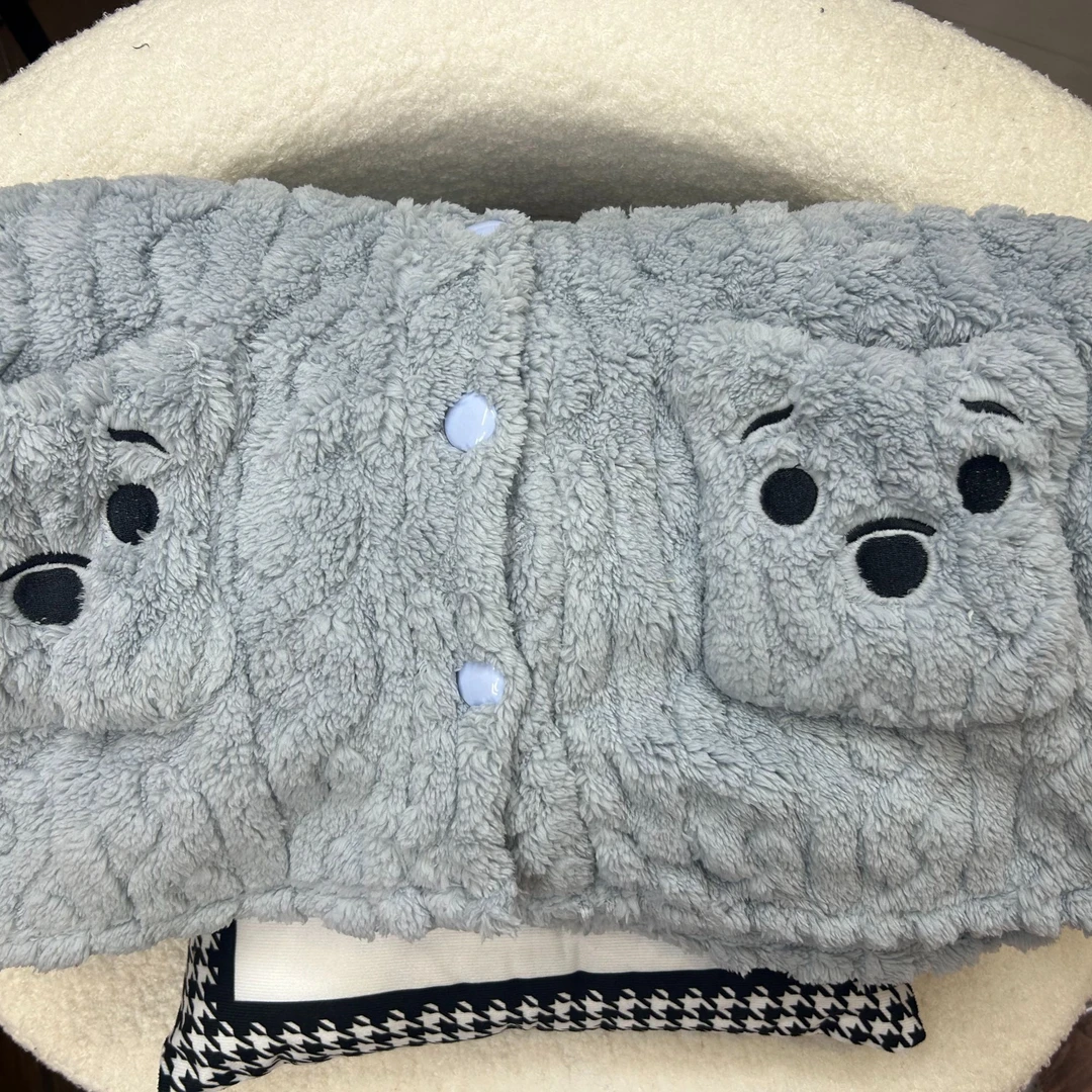 2024秋冬女款珊瑚绒加厚保暖蓝色维尼熊家居服套装