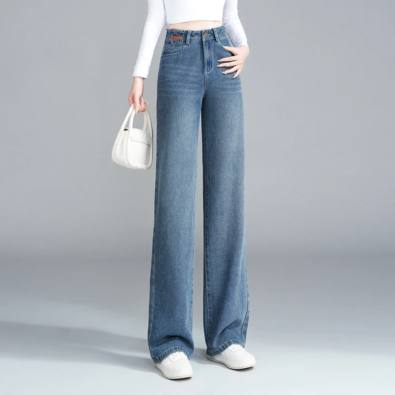 2024正品新款窄版阔腿牛仔裤秋冬女百搭高腰显瘦宽松直筒裤垂感裤