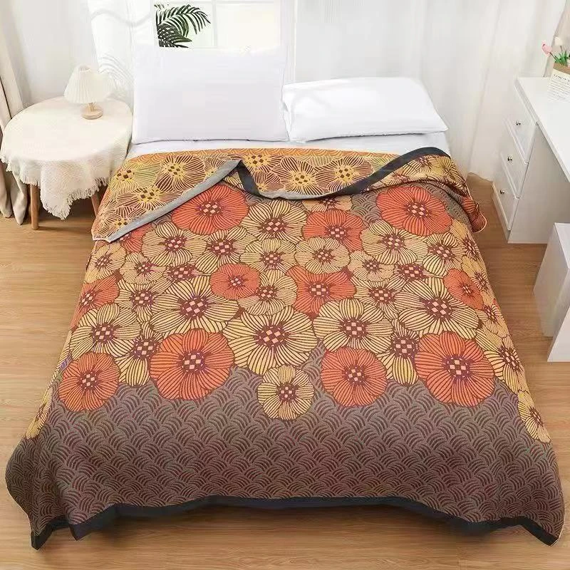 田园风光2*2.3米纯棉床盖透气纱布毯双面可用可铺可盖色织提花