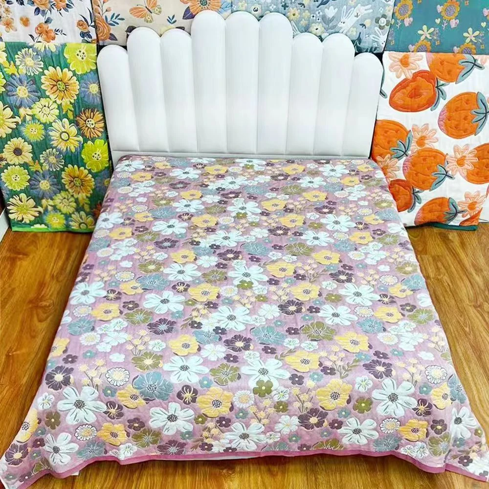 繁华似锦2*2.3米床盖纯棉布床纱布毯可用可铺精梳色织提花包边