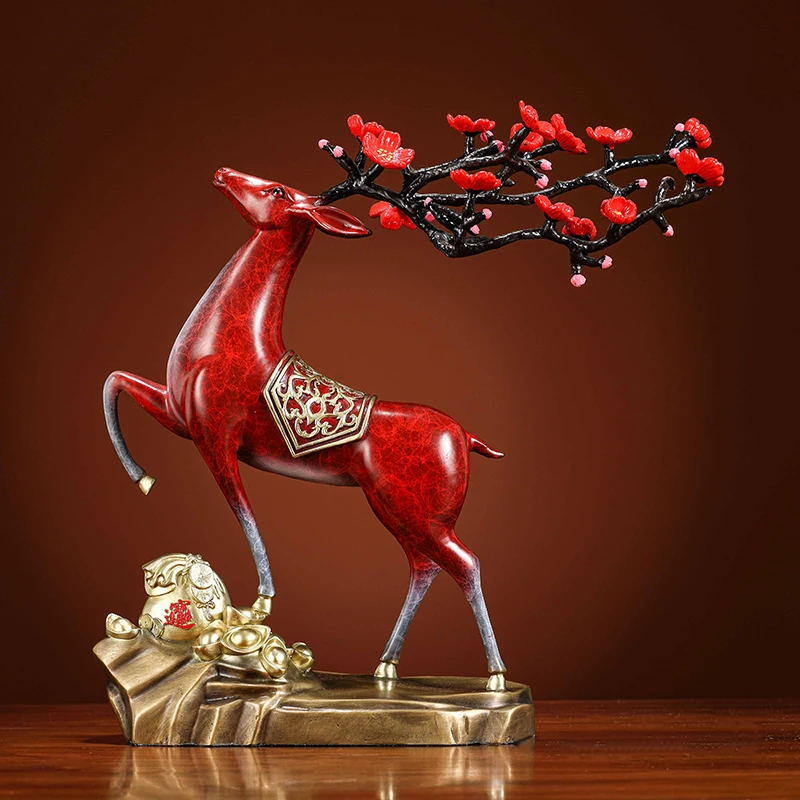 路上有财梅花鹿摆件黄铜工艺品家居客厅玄关办公装饰开业乔迁礼物
